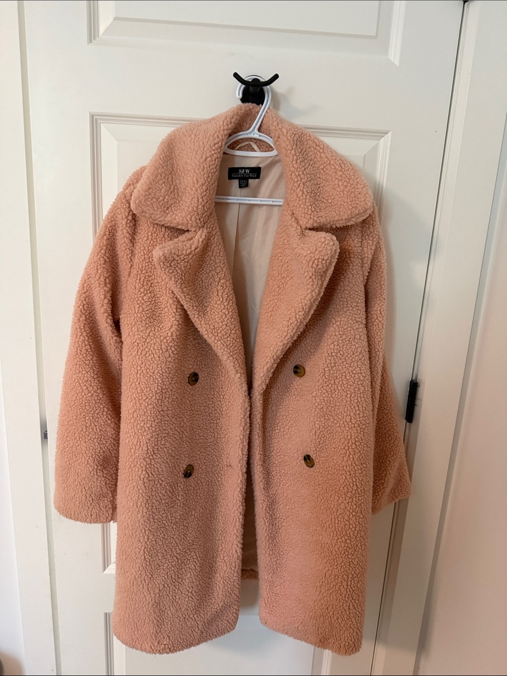 Cozy Double-Breasted Teddy Coat - Blush Pink